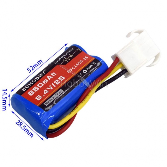 6.4V 2S 650mAh LiFe Battery EL4.5 -3P Female Plug P -TO- R