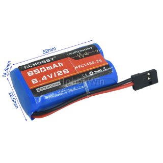 6.4V 2S 650mAh LiFe Battery JR type Plug
