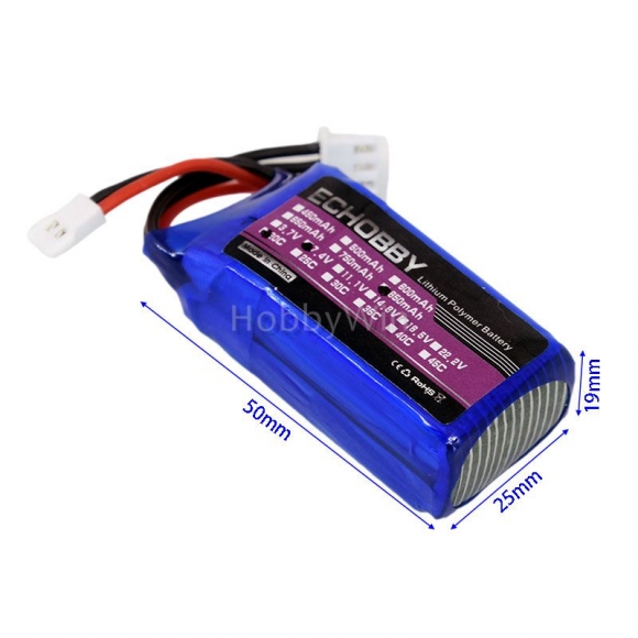 7.4V 2S 800mAh 20C LiPo Battery MX2.0 2P positive plug