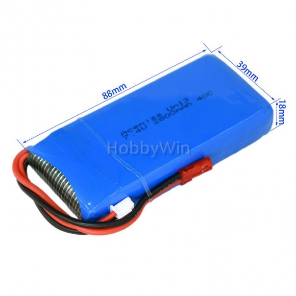 7.4V 2S 2800mAh 40C LiPO battery JST plug