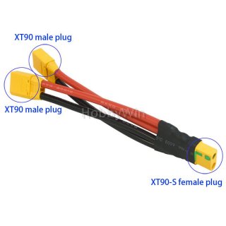 XT90-S Antispark plug Parallel Connection Cable 8awg wire 1 Female 2 Male