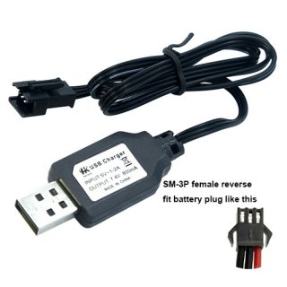 7.4V 2S LiPO Charger USB Cable 800mA SM-3P reverse plug