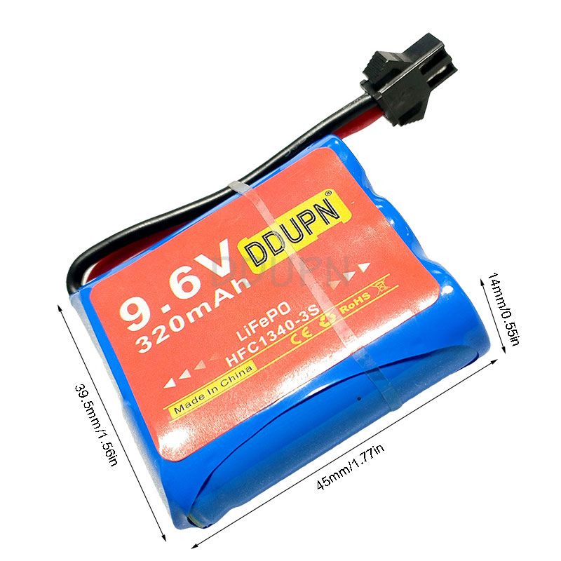 9.6V 3S 320mAh LiFe Battery SM2P Rev Male Plug